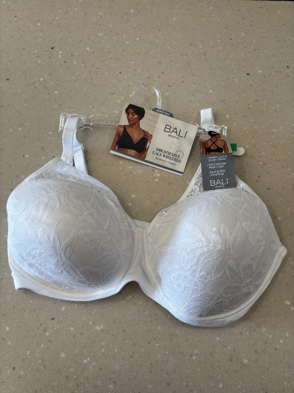 Bali Stretch Lace Wirefree Bra White Large